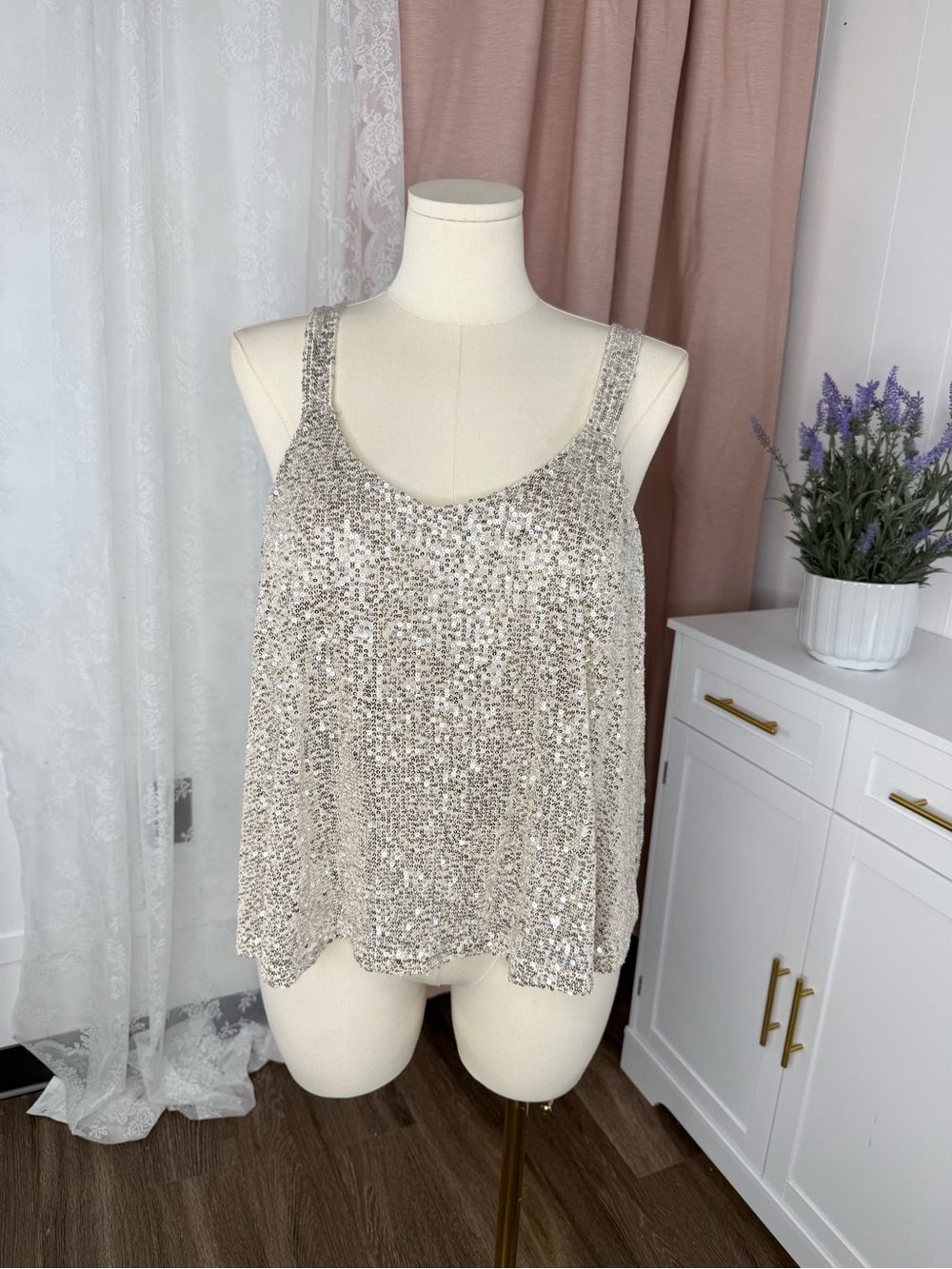 Sequined Ivory Women's Camisole Tank Top